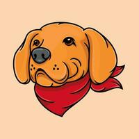 illustration of a golden retriever dog wearing a red bandana. vector