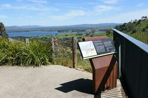 Bethanga, Victoria, Australia, - 29 October 2023 - Scenic mountains view with Lake Hume from Kurrajong Gap Lookout located between Bellbridge and Bethanga, a short drive from Albury Wodonga. photo