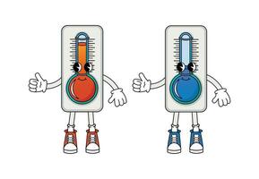 Characters meteorological thermometers in 70s cartoon style vector