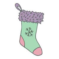 Hand drawn sock for Christmas gifts. Hanging sock doodle. Winter single design element vector