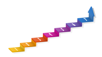 3d escalier infographie éléments conception avec sept choix, pas ou processus et commercialisation pouvez être utilisé pour présentation. png