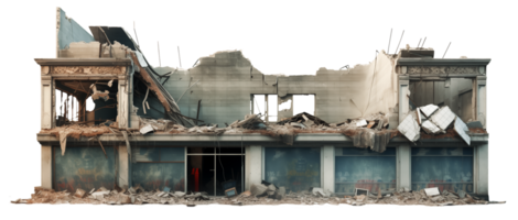 AI generated Old abandoned and destroyed building isolated transparent png AI generated