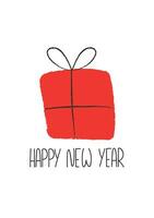 New year postcard with red gift and typography vector