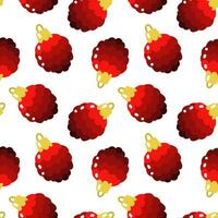 The pattern is a Christmas tree toy in the form of a red cone. Seamless texture with cartoon Christmas tree toy in rotation and endless repetition. Holiday packaging on a white background vector
