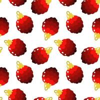 The pattern is a Christmas tree toy in the form of a red cone. Seamless texture with cartoon Christmas tree toy in rotation and endless repetition. Holiday packaging on a white background vector