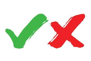 Hand drawn green check mark and red cross mark Marker right and wrong sign clipart Voting doodle vector