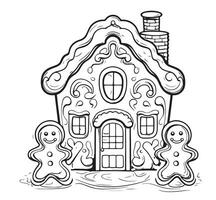 Coloring pages of gingerbread houses. Outline vector illustration for children activity.
