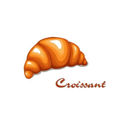 Croissant cartoon style.  Organic food product for bakery and supermarket menu. Vector illustration, isolated on white. Vector isolated on white background for design menu cafe, restaurant, bistro,