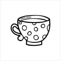 Polka dots cup. Tea or coffee mug. Vector single clipart mug  in doodle style. Isolated image on a white background.