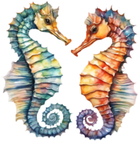 AI generated Watercolor painting of a seahorse. AI-Generated. png