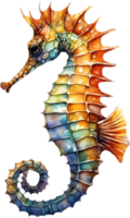 AI generated Watercolor painting of a seahorse. AI-Generated. png