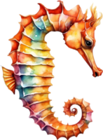 AI generated Watercolor painting of a seahorse. AI-Generated. png