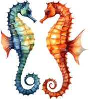 AI generated Watercolor painting of a seahorse. AI-Generated. png