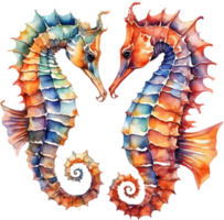 AI generated Watercolor painting of a seahorse. AI-Generated. png