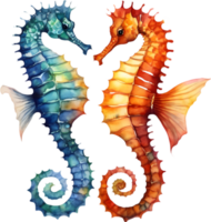 AI generated Watercolor painting of a seahorse. AI-Generated. png