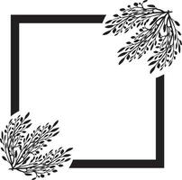 un negro y blanco cuadrado marco con un floral diseño, negro y blanco floral marco con hojas siluetas floral ornamento, floral marco con hojas siluetas floral ornamento vector