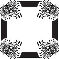 a black and white square frame with a floral design, Black and white floral frame with leaves silhouettes. floral ornament, floral frame with leaves silhouettes. floral ornament vector