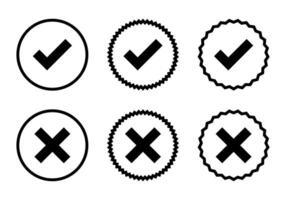 marca de verificación y X cruzar Insignia icono vector en circulo línea