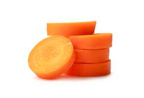 Beautiful orange  carrot slices in stack isolated with clipping path and shadow in png file format