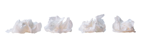 Set of white crumpled or screwed tissue paper after use in toilet or restroom isolated with clipping path in png file format