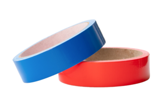 Blue and red adhesive vinyl tape in stack isolated in png file format