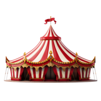ai generiert 3d realistisch rot Zirkus Zelt mit ein Weiß Streifen png
