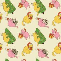 Seamless pattern with Cute cats with christmas decoration vector