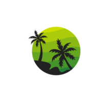 Retro palm tree with ,ulticolored sun shine png