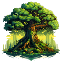 Giant Tree Cartoon Tree Tree of Life No Background Perfect for Print on Demand Merchandise AI Generative png