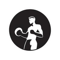 Logo of man icon vector silhouette isolated design in circle bodybuilder, gym concept dark isolated