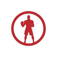 Logo of man icon vector silhouette isolated design in circle bodybuilder, gym concept red black