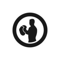 Logo of man icon vector in circle bodybuilder, gym concept dark silhouette design