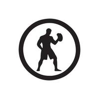 Logo of man icon vector silhouette isolated design in circle bodybuilder, gym concept black icon