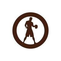 Logo of man icon vector silhouette isolated design in circle bodybuilder and gym concept