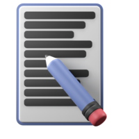 3D rendering of an isometric note and pen illustration. Object on a transparent background. png