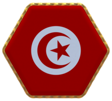 Tunisie drapeau dans hexagone forme avec or frontière, bosse texture, 3d le rendu png