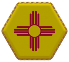 Etat de Nouveau Mexique drapeau dans hexagone forme avec or frontière, bosse texture, 3d le rendu png