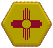 State of New Mexico Flag in Hexagon Shape with Gold Border, Bump Texture, 3D Rendering png
