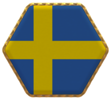 Sweden Flag in Hexagon Shape with Gold Border, Bump Texture, 3D Rendering png