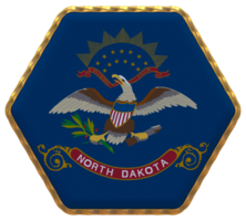 State of North Dakota Flag in Hexagon Shape with Gold Border, Bump Texture, 3D Rendering png