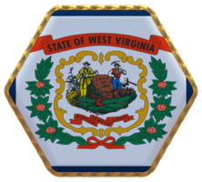 State of West Virginia Flag in Hexagon Shape with Gold Border, Bump Texture, 3D Rendering png