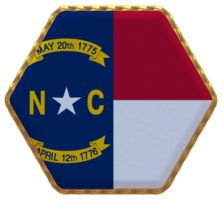 State of North Carolina Flag in Hexagon Shape with Gold Border, Bump Texture, 3D Rendering png