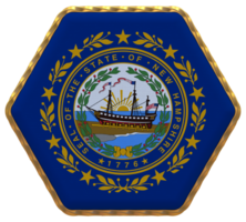 State of New Hampshire Flag in Hexagon Shape with Gold Border, Bump Texture, 3D Rendering png