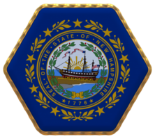 State of New Hampshire Flag in Hexagon Shape with Gold Border, Bump Texture, 3D Rendering png