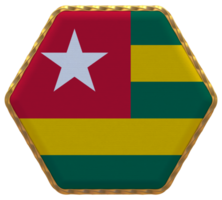 Togo Flag in Hexagon Shape with Gold Border, Bump Texture, 3D Rendering png