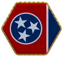 State of Tennessee Flag in Hexagon Shape with Gold Border, Bump Texture, 3D Rendering png