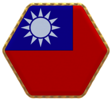 taiwan flagga i sexhörning form med guld gräns, stöta textur, 3d tolkning png