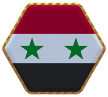 Syria Flag in Hexagon Shape with Gold Border, Bump Texture, 3D Rendering png