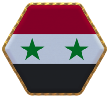 Syria Flag in Hexagon Shape with Gold Border, Bump Texture, 3D Rendering png