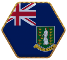 Britanique vierge îles, bvi drapeau dans hexagone forme avec or frontière, bosse texture, 3d le rendu png